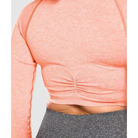 Gymshark Adapt Marl Orange Crop Top Long Sleeve Large Ruched Training Stretch - Picture 2 of 13